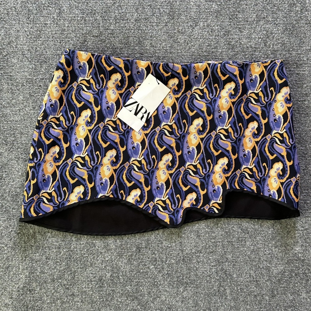 Zara Asymmetrical Mini Skirt XL Psychedelic Paisley Print Wavy Hem NWT